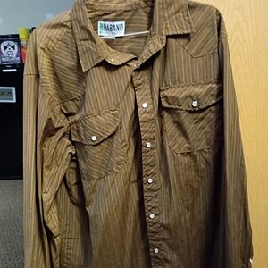 Brown Striped Button-Up Shirt